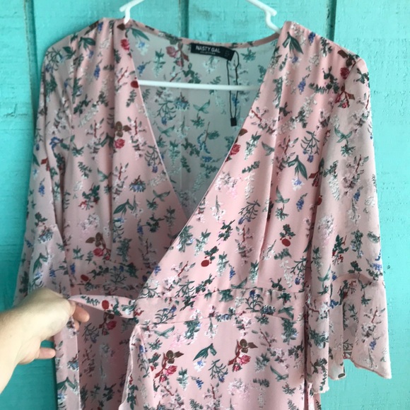 Pink Floral Asymmetrical Wrap Dress - Picture 7 of 8